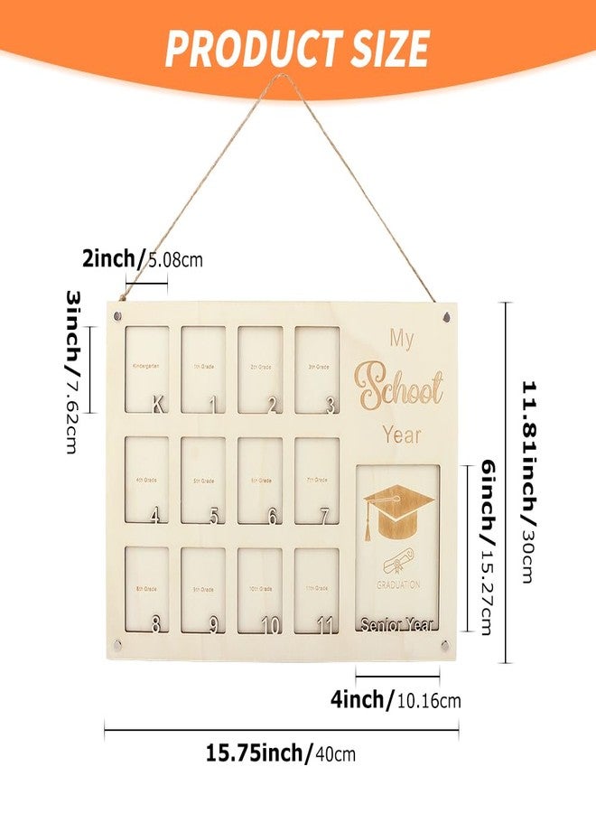 Houseen Wooden K-12 School Photo Frame Collage - Holds 13 Photos from Kindergarten to Graduation, Home Decor Keepsake Gift for Teachers, Parents & Students - Memory Display with Wooden Hanger - Image 2