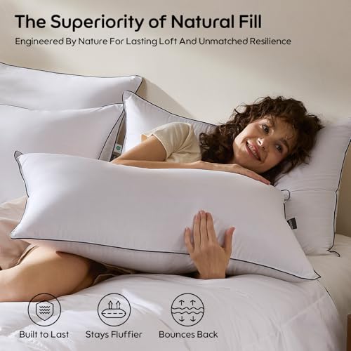Swandream Goose Feather and Down Bed Pillows Queen Size Set of 2, Luxury 3-Chamber Pillows with Soft & Down-Proof Cover, Fluffy Plush Hotel Bed Pillows for Side, Back & Stomach Sleepers - Image 5