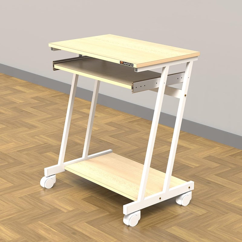 InnoFur Trapezi Desk with Storage Study Computer Laptop Table for Students Adults Office Table with Keyboard Tray Wheels Colour Beige 65cmsWx75cmsHx40cmsD 1 Year Warranty - Image 1