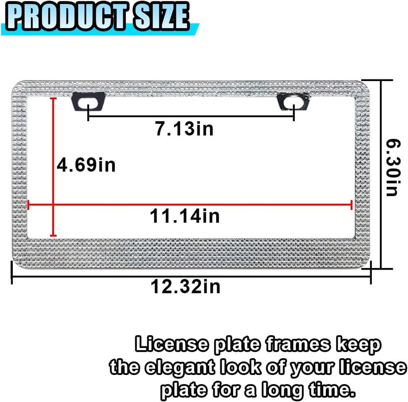 LHDOS 2PCS Bling License Plate Frames, License Plate Tag Cover, Sparkly Rhinestone Car Decoration Accessories, Stainless Steel License Plate Holder for Women (White) Budget friendly sizing alternatives - Image 2