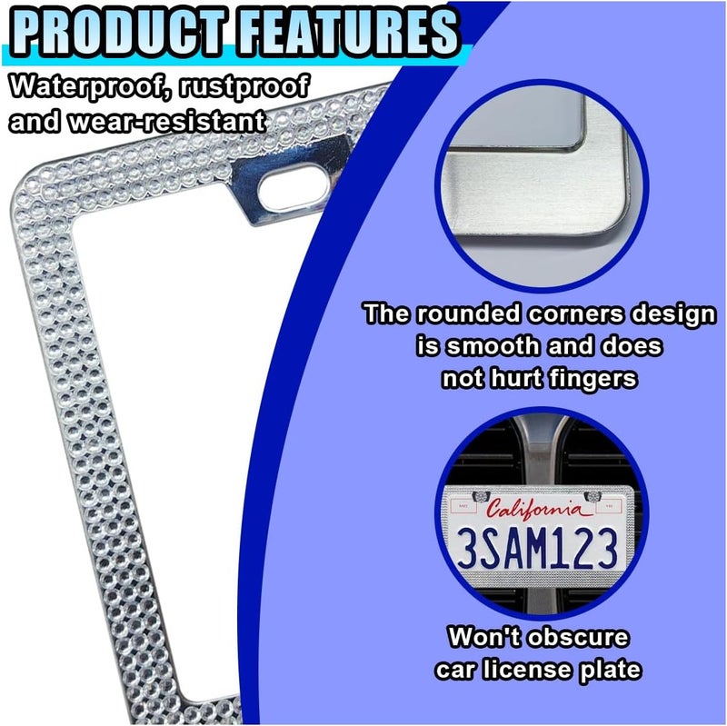 LHDOS 2PCS Bling License Plate Frames, License Plate Tag Cover, Sparkly Rhinestone Car Decoration Accessories, Stainless Steel License Plate Holder for Women (White) Budget friendly sizing alternatives - Image 5