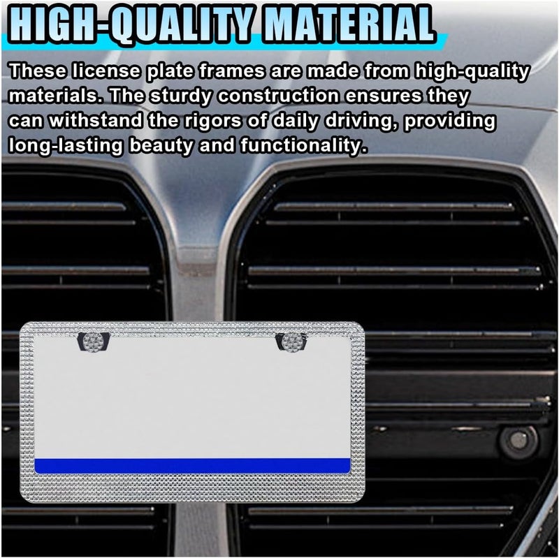LHDOS 2PCS Bling License Plate Frames, License Plate Tag Cover, Sparkly Rhinestone Car Decoration Accessories, Stainless Steel License Plate Holder for Women (White) Budget friendly sizing alternatives - Image 3