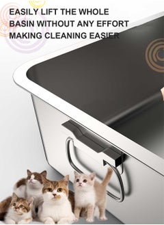 Kidle Large Stainless Steel Cat Litter Box Metal Litter Pan with Cat Litter Scoop Cats Toilet Metal Kitten Litter Pan 6010-10  - Image 4