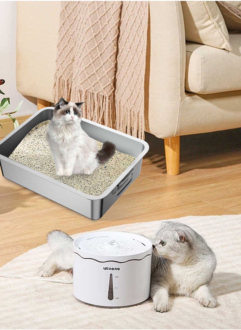 Kidle - Large Stainless Steel Cat Litter Box Metal Litter Pan with Cat Litter Scoop Cats Toilet Metal Kitten Litter Pan 6010-10 - Image 1