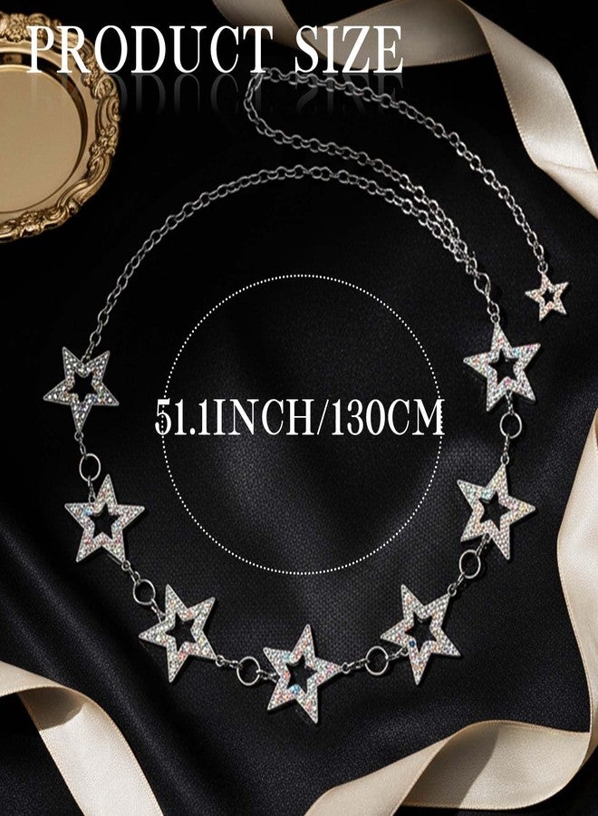 ELABEST Sparkly Rhinestone Star Chain Belt Crystal Waist Belt Statement Belly Jewelry for Women (Silver) - Image 5