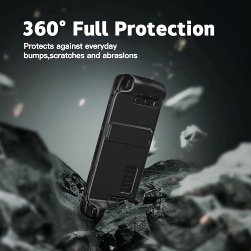 bibuks Steam Deck OLED Protective CaseNonSlip Skin Protective Shell AccessoriesSteam Deck Case with Kickstand 2 Screen Protector 4 Thumb Grip Black - Image 3