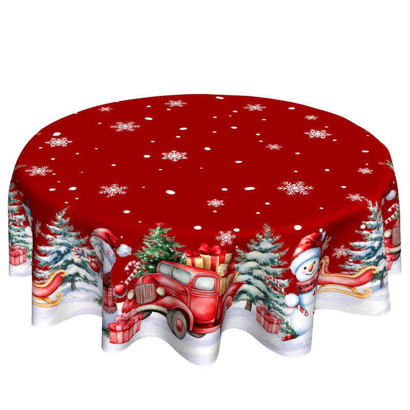 VentuCoven Christmas Snowman Round Table Cloths 60 inch Winter Red Truck Circular Tablecloth Xmas Tree Snowflake Circle Table Cloth for Kitchen Dining Farmhouse Tables Decor - Image 2