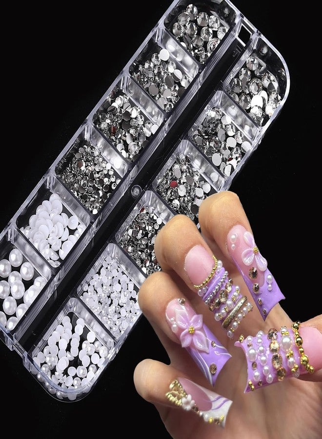 Jremg 3D Flatback Rhinestones, Jremg Colorful Resin Diamonds Gems Jewels Kit Silver Rhinestone Nail Crystals Round Nail Stones Nail Gems Nail Accessories for Acrylic Nail Tips Manicure Decor 2Boxes - Image 2