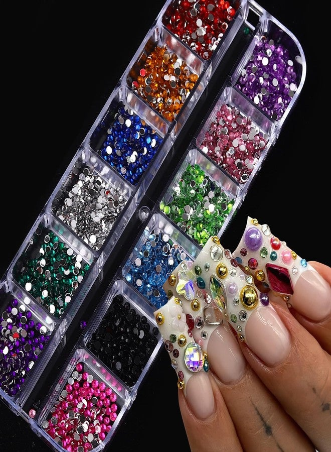 Jremg 3D Flatback Rhinestones, Jremg Colorful Resin Diamonds Gems Jewels Kit Silver Rhinestone Nail Crystals Round Nail Stones Nail Gems Nail Accessories for Acrylic Nail Tips Manicure Decor 2Boxes - Image 3