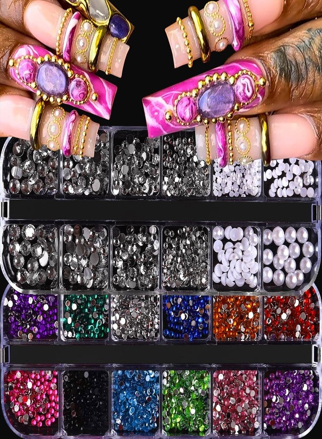 Jremg 3D Flatback Rhinestones, Jremg Colorful Resin Diamonds Gems Jewels Kit Silver Rhinestone Nail Crystals Round Nail Stones Nail Gems Nail Accessories for Acrylic Nail Tips Manicure Decor 2Boxes - Image 1