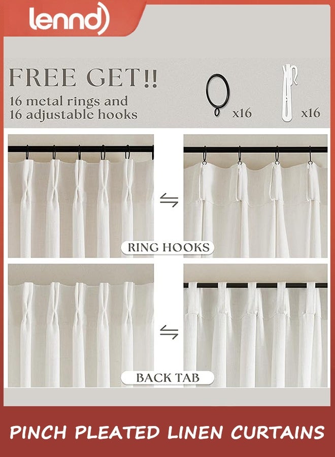 لينند ستائر كتان مطوية مضغوطة بطول 96 بوصة لغرفة المعيشة، طقم من لوحين، كريمي عاجي، فلترة خفيفة، خطافات مطوية مضغوطة، حلقات، لسان خلفي، ستائر محايدة بتصميم بوهو ريفي، بطول 96 بوصة لنافذة غرفة النوم - Image 5