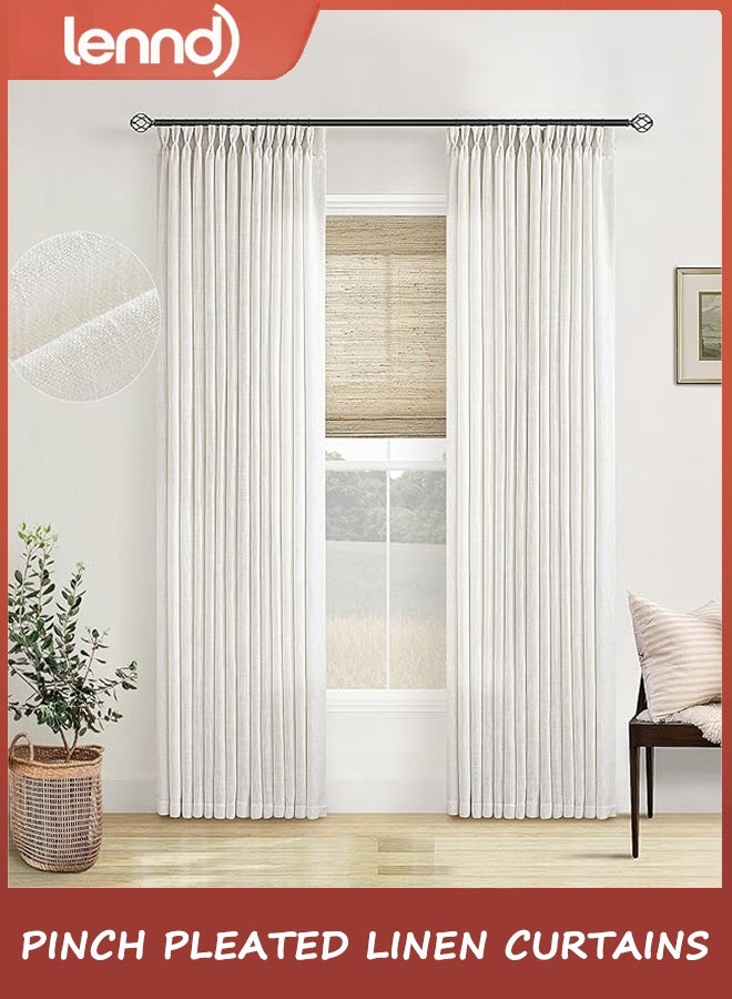 لينند ستائر كتان مطوية مضغوطة بطول 96 بوصة لغرفة المعيشة، طقم من لوحين، كريمي عاجي، فلترة خفيفة، خطافات مطوية مضغوطة، حلقات، لسان خلفي، ستائر محايدة بتصميم بوهو ريفي، بطول 96 بوصة لنافذة غرفة النوم - Image 1