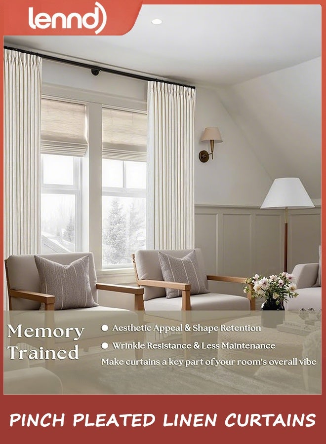 لينند ستائر كتان مطوية مضغوطة بطول 96 بوصة لغرفة المعيشة، طقم من لوحين، كريمي عاجي، فلترة خفيفة، خطافات مطوية مضغوطة، حلقات، لسان خلفي، ستائر محايدة بتصميم بوهو ريفي، بطول 96 بوصة لنافذة غرفة النوم - Image 3