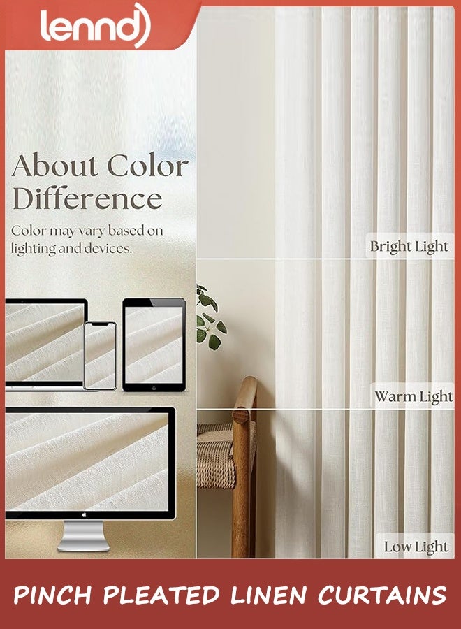 لينند ستائر كتان مطوية مضغوطة بطول 96 بوصة لغرفة المعيشة، طقم من لوحين، كريمي عاجي، فلترة خفيفة، خطافات مطوية مضغوطة، حلقات، لسان خلفي، ستائر محايدة بتصميم بوهو ريفي، بطول 96 بوصة لنافذة غرفة النوم - Image 2