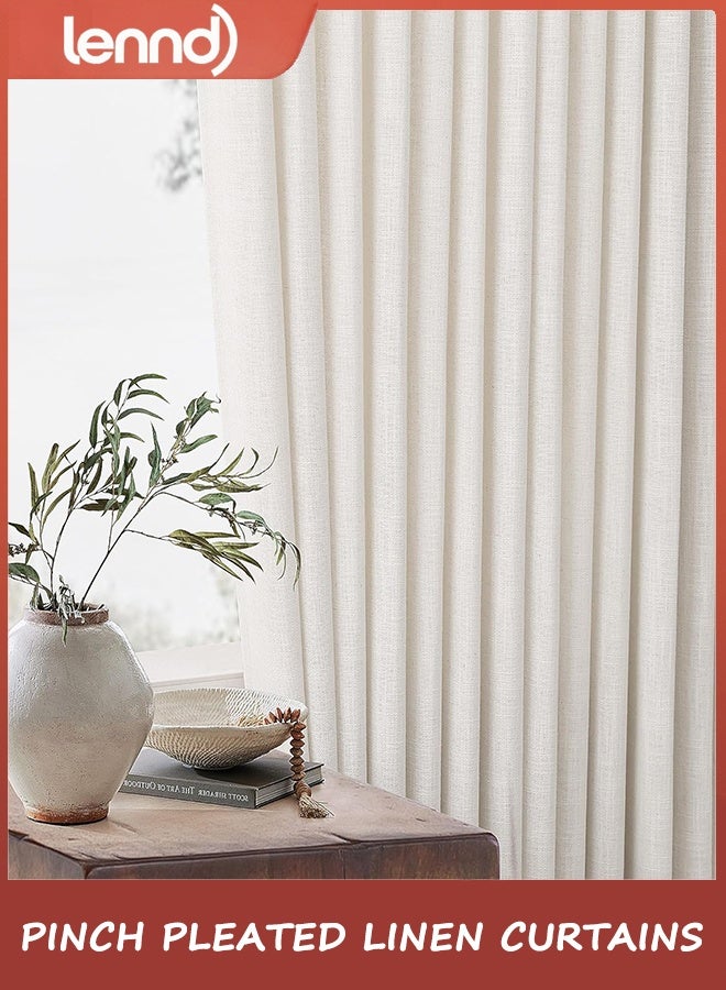 لينند ستائر كتان مطوية مضغوطة بطول 96 بوصة لغرفة المعيشة، طقم من لوحين، كريمي عاجي، فلترة خفيفة، خطافات مطوية مضغوطة، حلقات، لسان خلفي، ستائر محايدة بتصميم بوهو ريفي، بطول 96 بوصة لنافذة غرفة النوم - Image 4