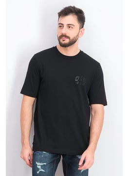 DIESEL Men Crew Neck Short Sleeves Textured T-shirt, Black  - Image 1