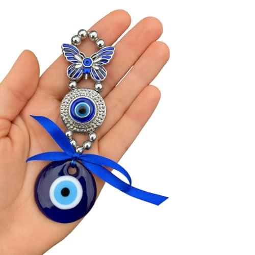 BLUE BEADS Turkish Feng Shui Vastu Blue Glass Evil Eye Hanging/Door Hanging Nazar Batu for Protection and Good Luck - Perfect for Gifting Home or Office (Butterfly Evil Eye) - Image 1