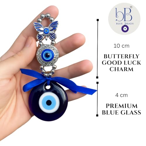 BLUE BEADS Turkish Feng Shui Vastu Blue Glass Evil Eye Hanging/Door Hanging Nazar Batu for Protection and Good Luck - Perfect for Gifting Home or Office (Butterfly Evil Eye) - Image 3