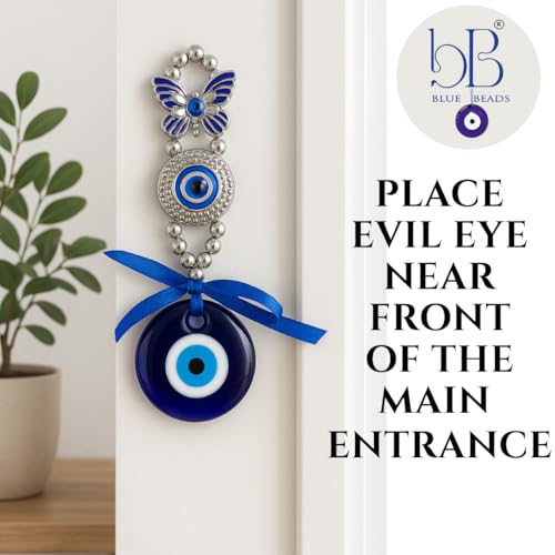 BLUE BEADS Turkish Feng Shui Vastu Blue Glass Evil Eye Hanging/Door Hanging Nazar Batu for Protection and Good Luck - Perfect for Gifting Home or Office (Butterfly Evil Eye) - Image 2