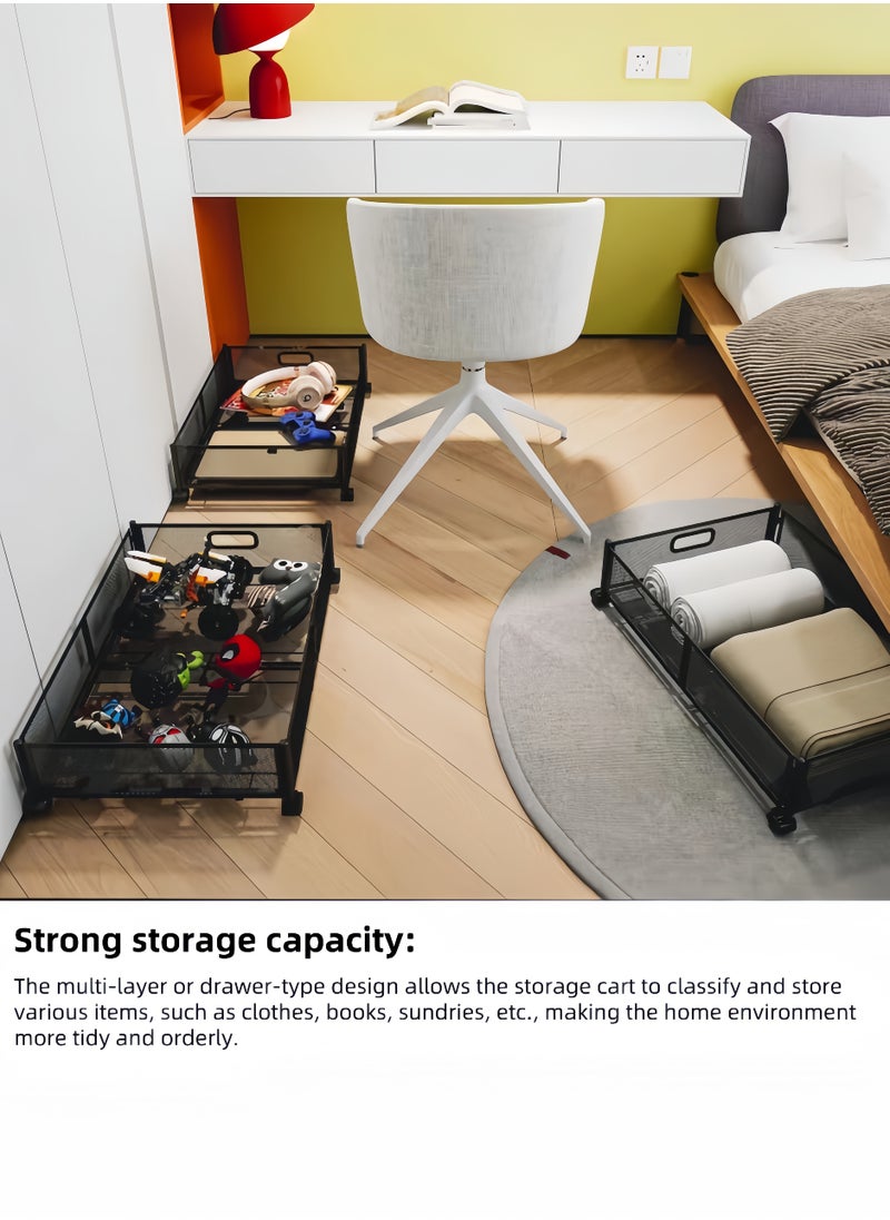 nihao Mobile Pulley Iron Bed Storage Cart, Simple Large Capacity Toys, Clothes, Shoes floor-standing - 60*40*15.5cm  - Image 4