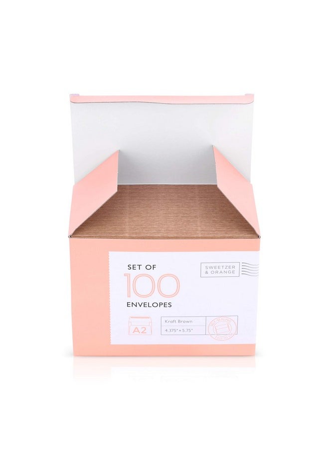 Sweetzer & Orange - A2 Envelopes (100 With Box). Brown Envelopes Self Seal. Luxury 150Gsm For Greeting Card Envelopes And Invitation Envelopes 4-3/8 X 5-3/4, Rsvp Envelopes, Plain Kraft Envelopes. - Image 1