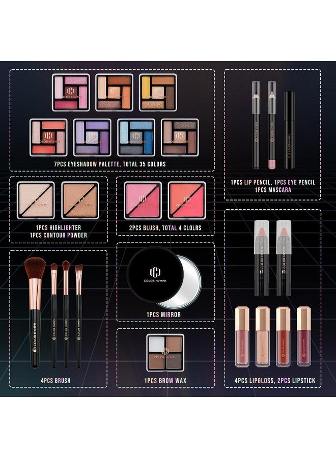 COLOR NYMPH طقم مكياج مبتدئ للفتيات الصغيرات حقيبة تدريب للنساء طقم كامل مع ظلال العيون أحمر شفاه أحمر خدود فرش ملمع شفاه ماسكارا شمع حواجب ومرآة وردي طقم مستحضرات تجميل مبتدئ كامل - Image 2