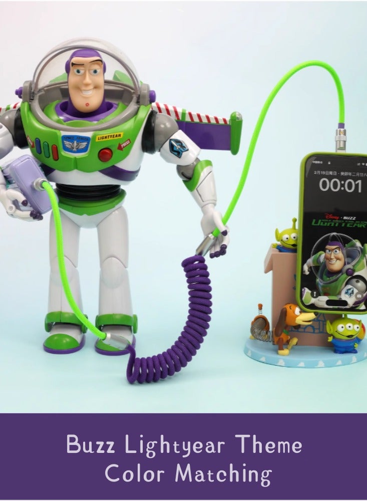 Suitable For Apple, Android, Mobile Phones, Car Audio Systems, CarPlay, Car Weaving, And Silicone Spring Data Cable. Purple + green color scheme 65cm USB-A for Apple 12W iPhone 6-14  - Image 1