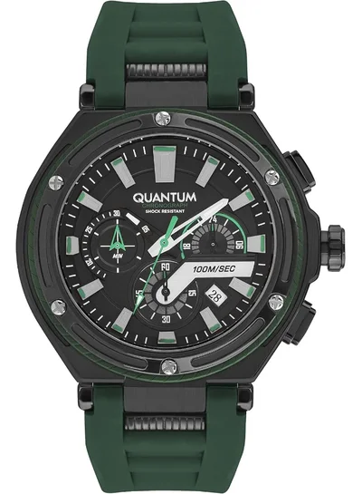 Quantum Quantum Men's Quartz Movement Watch, Chronograph Display and Silicone Strap - HNG1010.656, Green