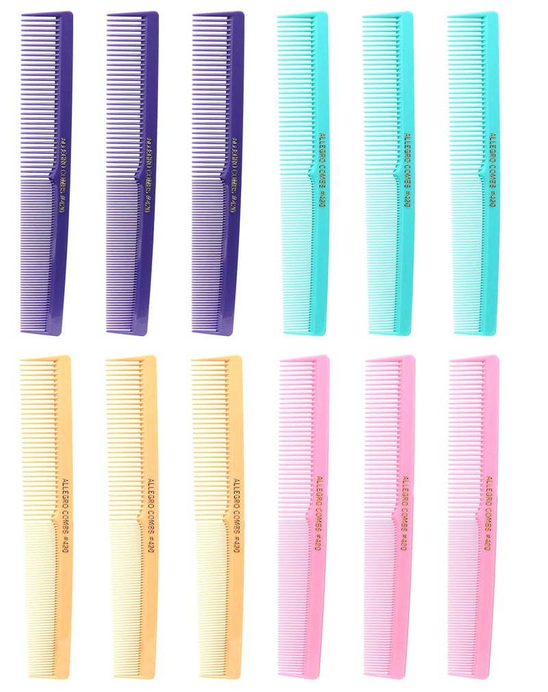 Allegro Combs 420 Barber Beard Comb Set for Women Men 12 Units