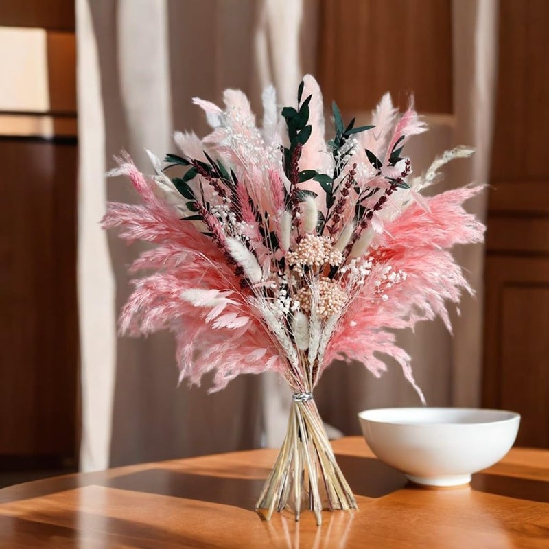 Mifgra Pink Pampas Grass Dried Flowers Bouquet for Home Decor, Wedding Decor, Boho Style Floral Arrangement Without Flower Vase - Image 5