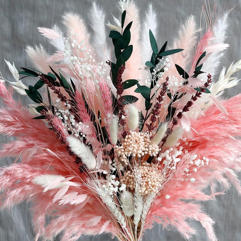 Mifgra Pink Pampas Grass Dried Flowers Bouquet for Home Decor, Wedding Decor, Boho Style Floral Arrangement Without Flower Vase - Image 2