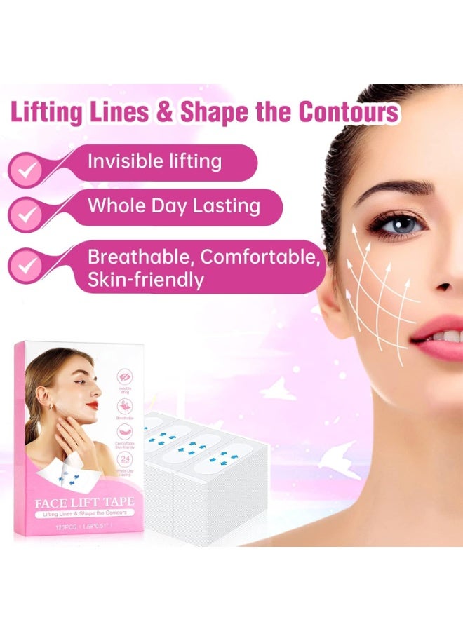 Sefudun Face Lift Tape, 120 Pcs Face Tape Lifting Invisible Makeup Tapes for Instant Lifting Facial Wrinkles Sagging Skin Double Chin Neck Jowls Eye Lines (120 Count (Pack of 1)) - Image 2