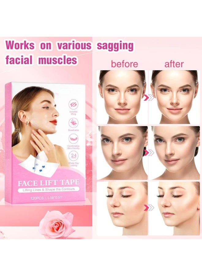 Sefudun Face Lift Tape, 120 Pcs Face Tape Lifting Invisible Makeup Tapes for Instant Lifting Facial Wrinkles Sagging Skin Double Chin Neck Jowls Eye Lines (120 Count (Pack of 1)) - Image 4