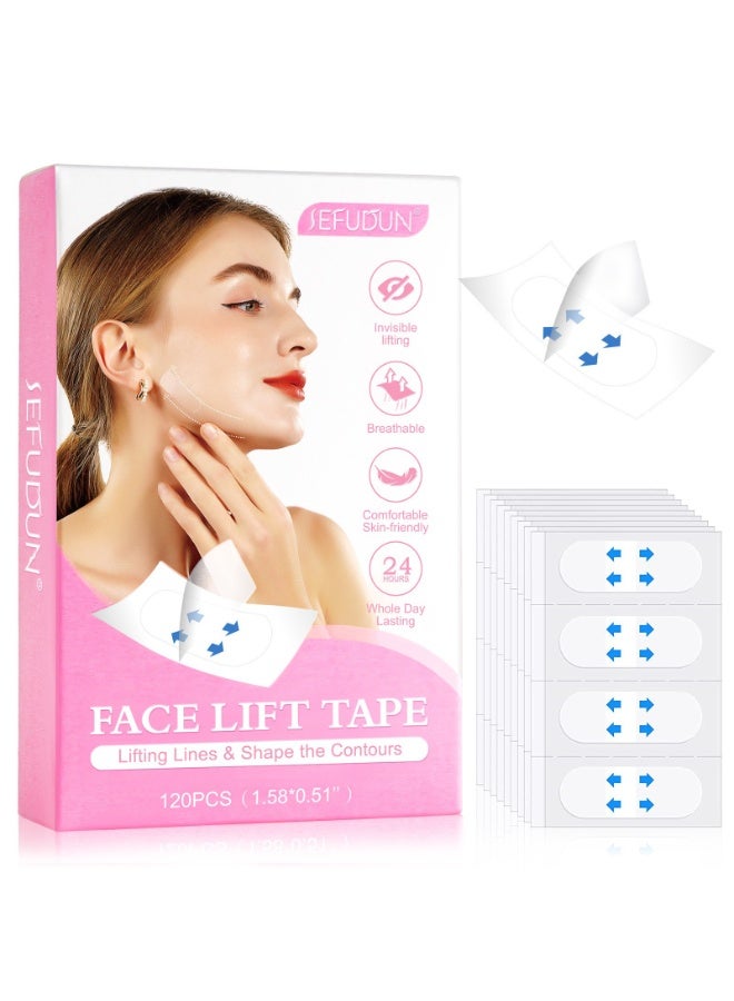 Sefudun Face Lift Tape, 120 Pcs Face Tape Lifting Invisible Makeup Tapes for Instant Lifting Facial Wrinkles Sagging Skin Double Chin Neck Jowls Eye Lines (120 Count (Pack of 1)) - Image 1