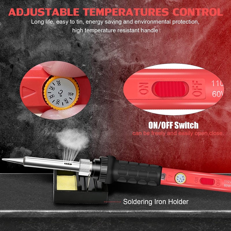 Q-MING Soldering Kit, 60W Soldering Iron, 110V Welding Kit with Ceramic Heater, Portable Solder Irons with 5pcs Extra Tips, Stand, Solder Tube, Sponge, for Electronic Repair - Image 5