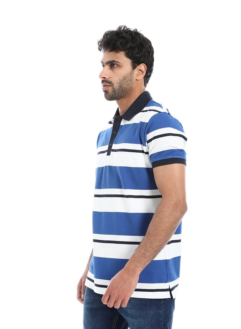 Pavone Short Sleeves Striped Polo Shirt - Royal Blue, White & Navy Blue - Image 2