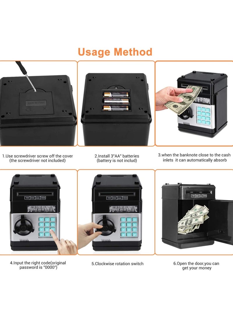 HIHILOOK Cartoon Electronic ATM Password Piggy Bank Cash Coin Jar Automatic Rolling Paper Saving Box Kids Gift (Black) - Image 3