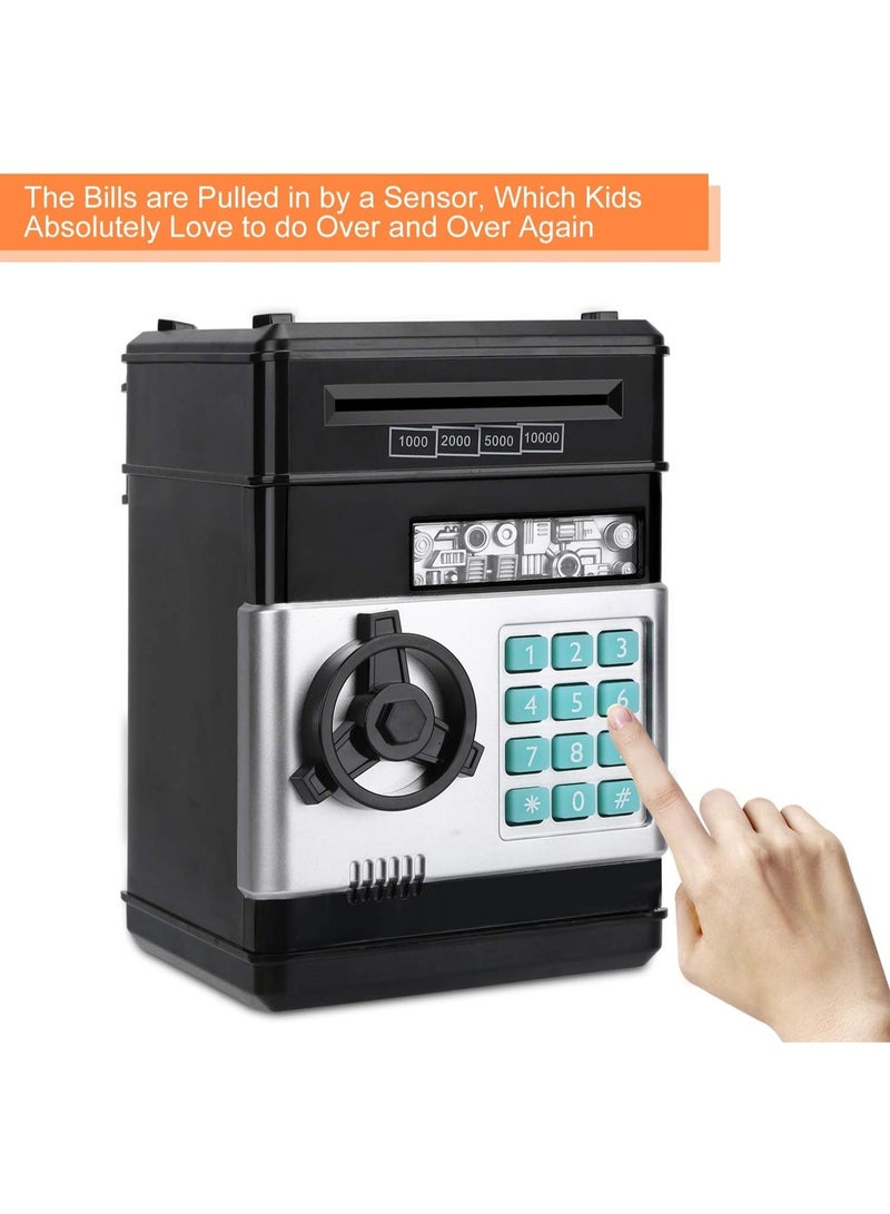 HIHILOOK Cartoon Electronic ATM Password Piggy Bank Cash Coin Jar Automatic Rolling Paper Saving Box Kids Gift (Black) - Image 4