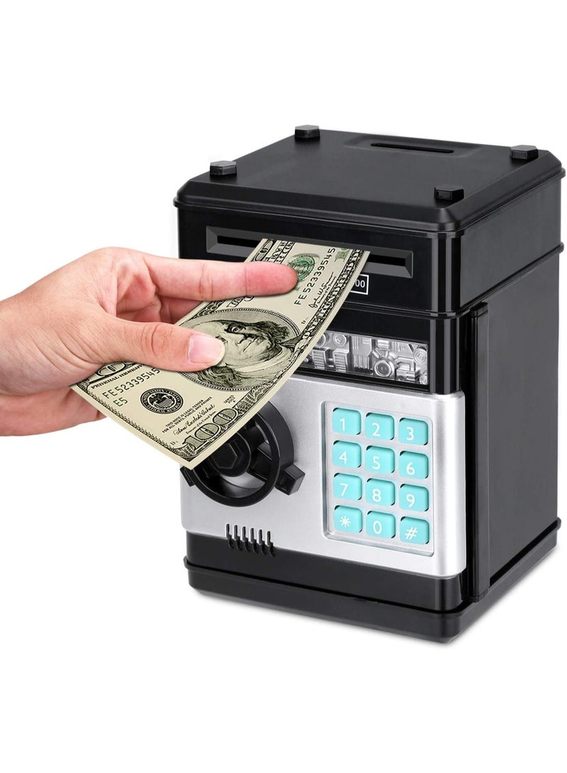 HIHILOOK Cartoon Electronic ATM Password Piggy Bank Cash Coin Jar Automatic Rolling Paper Saving Box Kids Gift (Black) - Image 1
