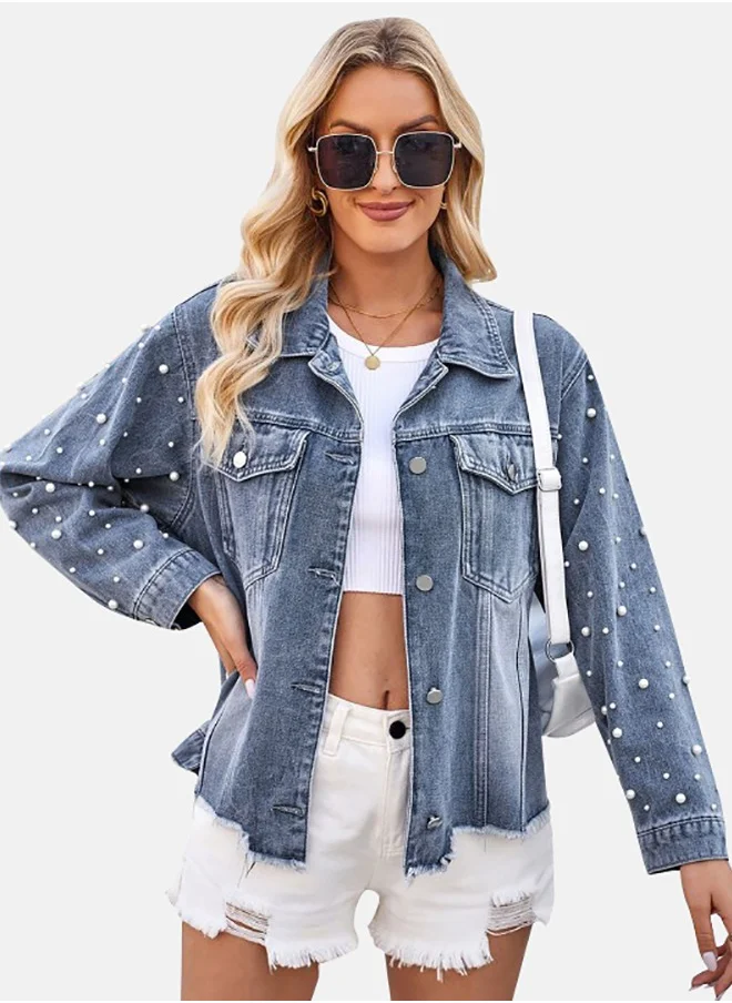 يونيكي Blue Collared Long Sleeve Denim Jacket