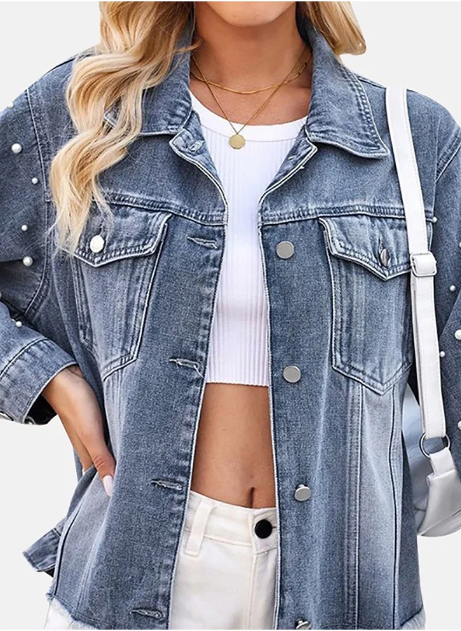 يونيكي Blue Collared Long Sleeve Denim Jacket