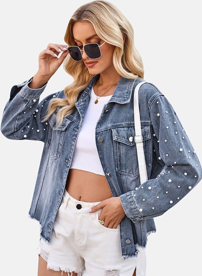 يونيكي جاكيت جينز بأكمام طويلة وياقة زرقاء - Image 3