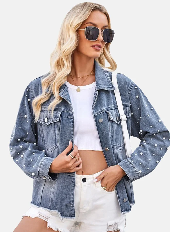 YUNIQEE Blue Collared Long Sleeve Denim Jacket