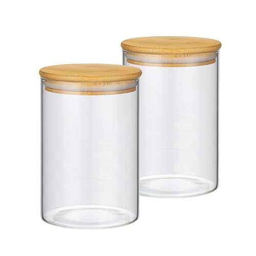 piconesper 2PCS Glass Storage Jars with Airtight Lids,32 fl oz (950ml) Cute Clear Storage container with bamboo Lid,Glass Pantry Canister for Beans, Rice,Sugar,Cookie Coffee (N-Clear-2PCS-32FL OZ/950ML) - Image 1