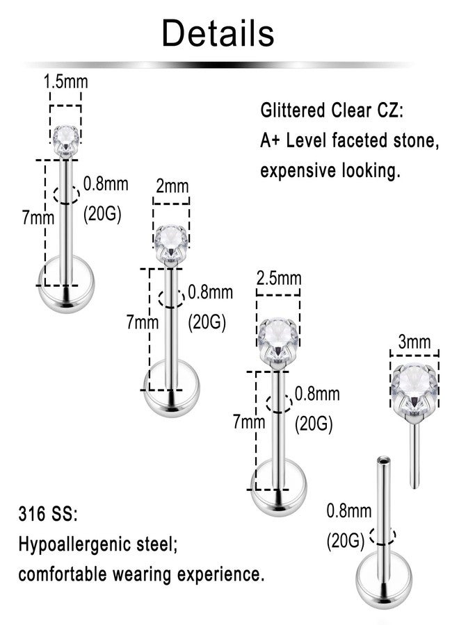 Ftovosyo 20G Threadless Push in Nose Rings Studs Surgical Steel Pushin Nose Stud 1.5mm 2mm 2.5mm 3mm Round Crystal Nose Piercing Jewelry for Women Men - Image 3