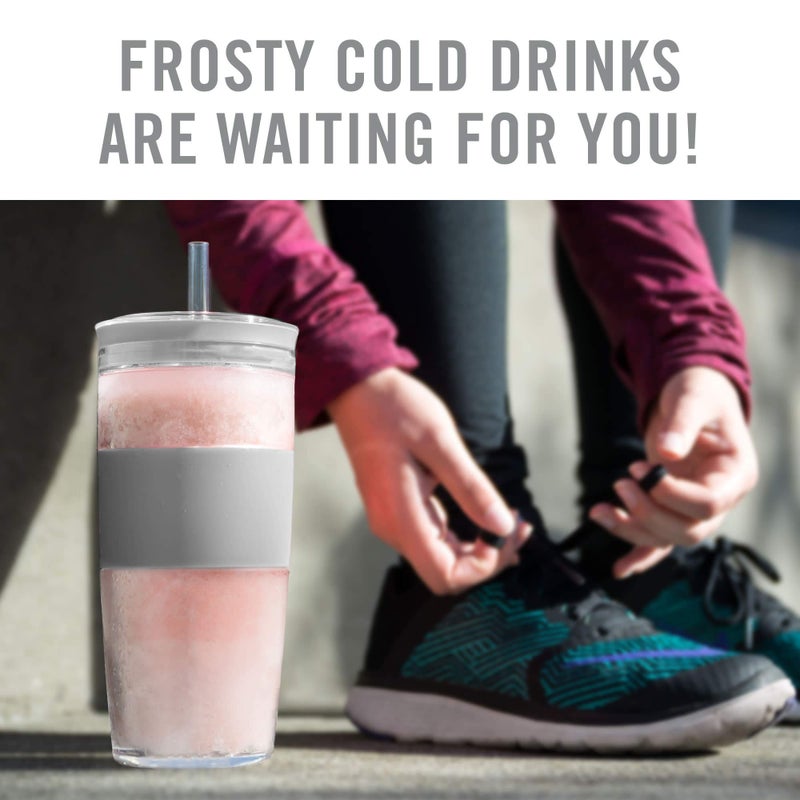 HOST Double Wall Insulated Freezable Drink Chilling Tumbler with Freezing Gel Glasses for Red and White Wine, Straw and Lid, Plastic, 16 oz, Grey - Image 2