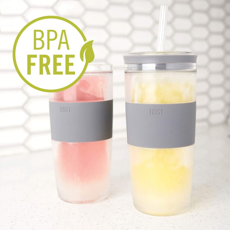HOST Double Wall Insulated Freezable Drink Chilling Tumbler with Freezing Gel Glasses for Red and White Wine, Straw and Lid, Plastic, 16 oz, Grey - Image 4