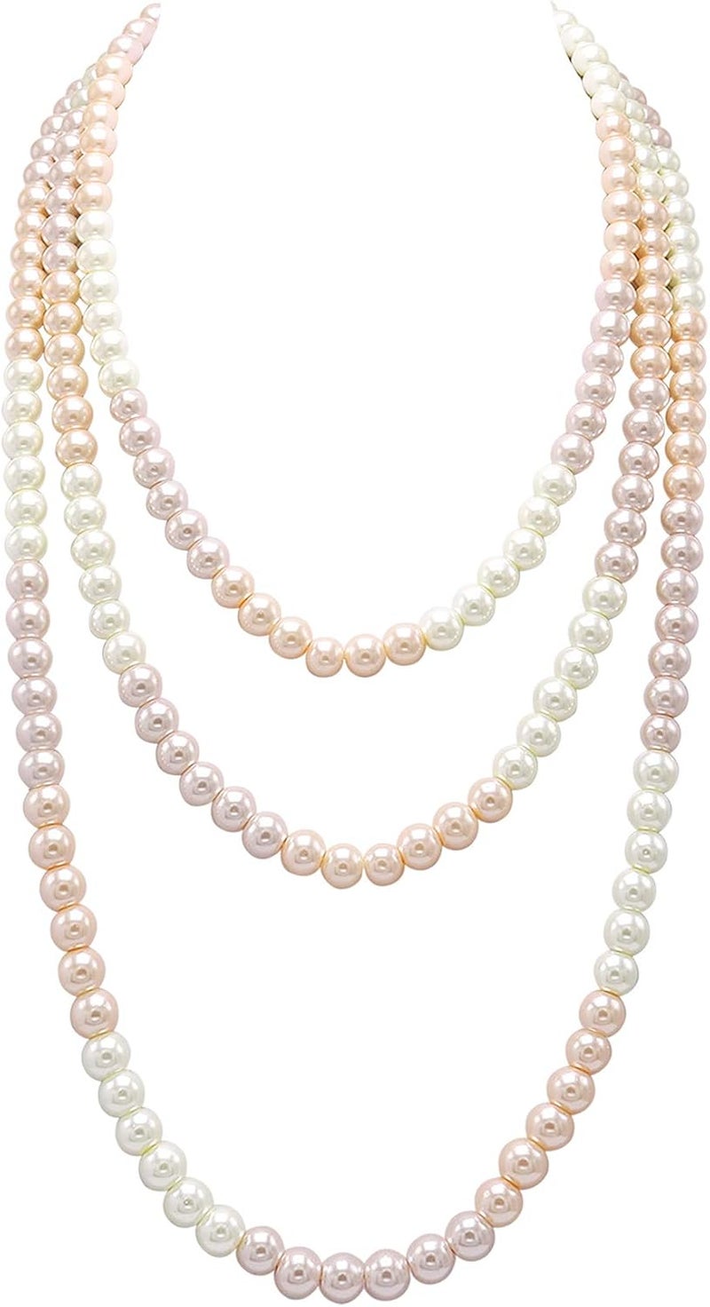 Aisansty Long Pearl Necklaces for Women Cream White Faux Pearl Strand Layered Necklace Costume Jewelry - Image 1