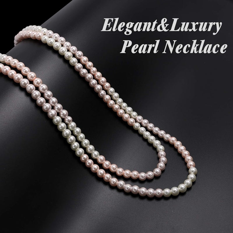 Aisansty Long Pearl Necklaces for Women Cream White Faux Pearl Strand Layered Necklace Costume Jewelry - Image 4