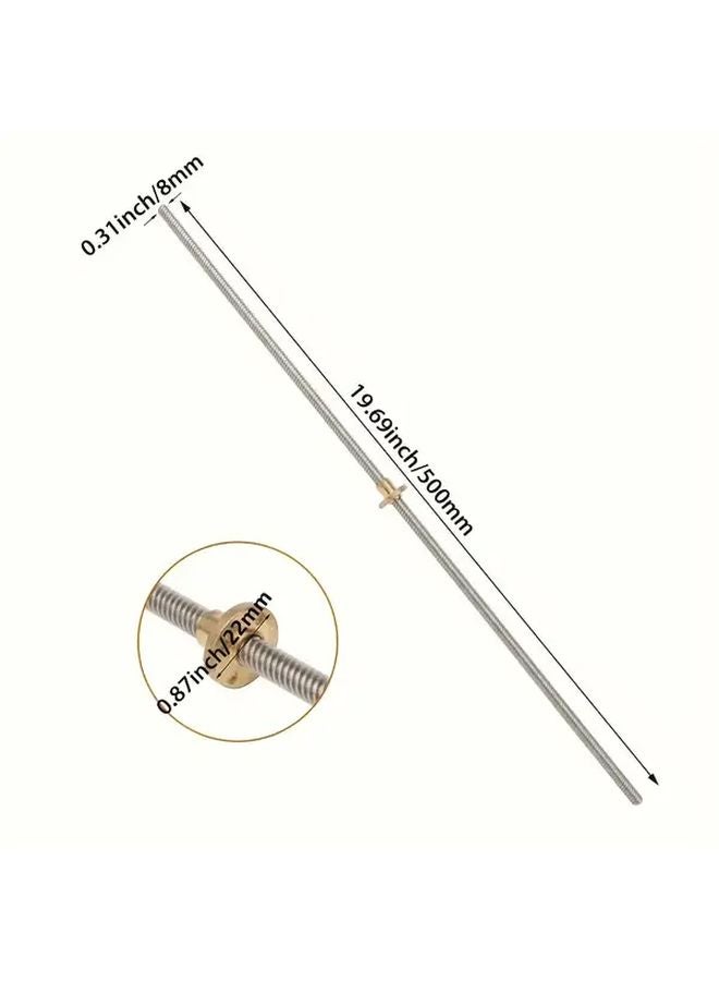 قطعتان من المرابط الرأسية TR8X8 بطول 500 مم مع صامولة نحاسية T8 لمحور Z في الطابعات ثلاثية الأبعاد وآلات CNC - Image 3